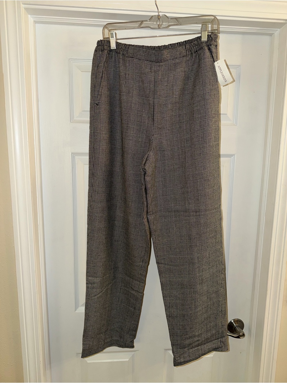 Appleseed's Gray Plaid Elastic-Waist Chinos